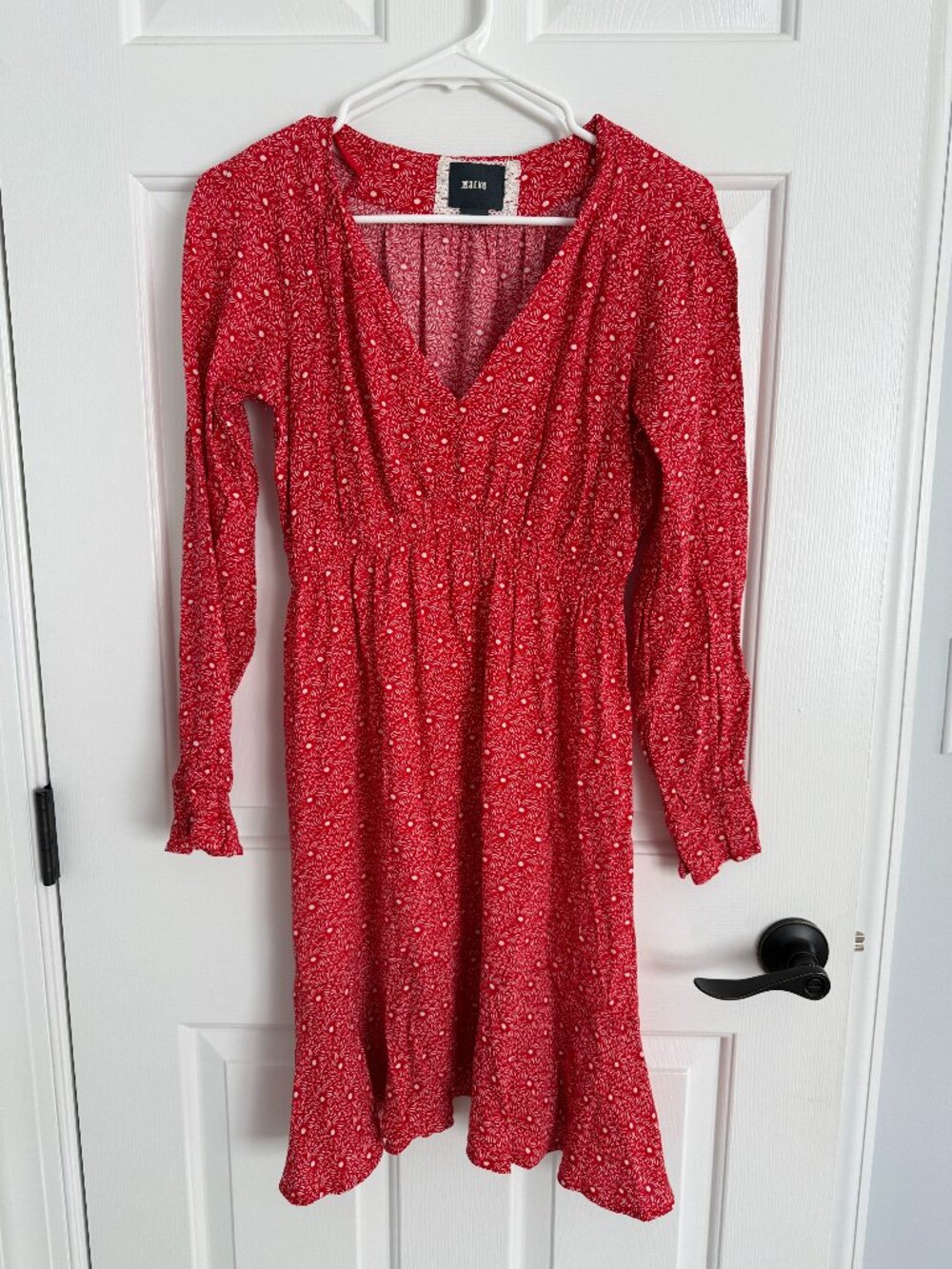 Maeve Anthropologie Red White Floral Print Smocked Mini Dress Size S